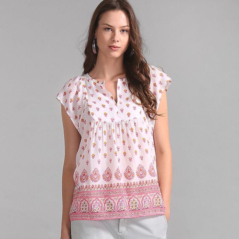 NEW GAP Pink Bib-Front Print Flutter Sleeve Top